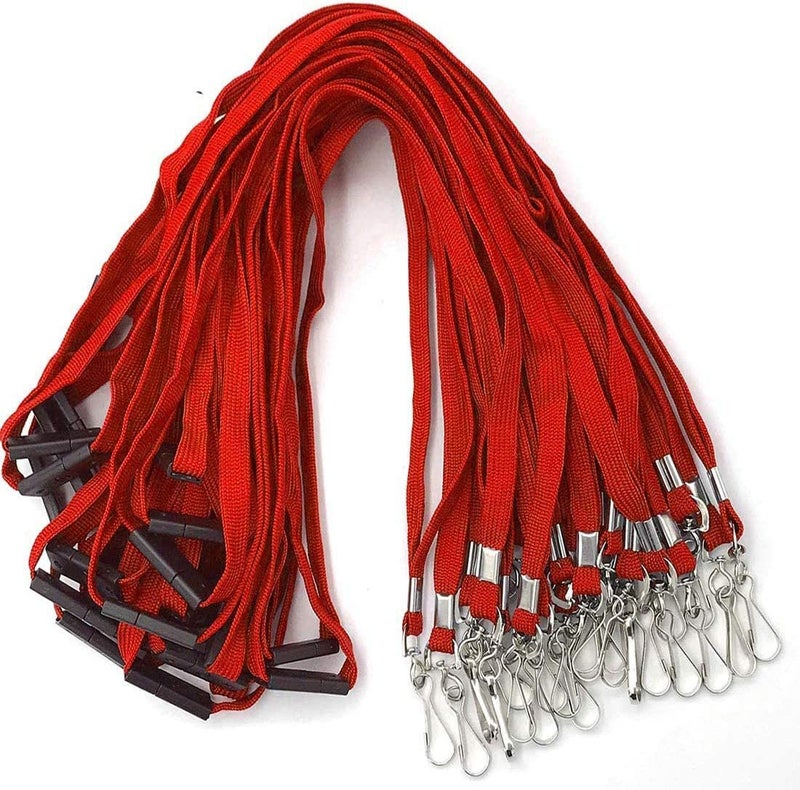 Bird Fiy Lanyards Safety Red Lanyards Neck Flat Premium Breakaway Badge Lanyard with J-Hook for ID Nametag Badge Holder (Red, 50 PCS) - Image 1